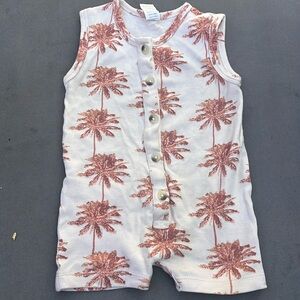 Kate Quinn Organic Baby Button-Front Palm Print Bodysuit - Soft Pink & Rust